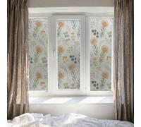Vinilo Adhesivo Cristal Flor Naranja Verde Vinilos Adhesivos para Cristales Aislamiento Térmico Film para Ventanas Protección UV Vinilo Ventana Sin Residuos de Pegamento 43x100 CM