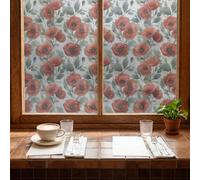 Vinilo Adhesivo Cristal Flor Roja Elegante Vinilos Adhesivos para Cristales Aislamiento Térmico Film para Ventanas Protección UV Vinilo Ventana Sin Residuos de Pegamento 43x200 CM
