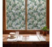 Vinilo Adhesivo Cristal Flor Verde Beige Vinilos Adhesivos para Cristales Aislamiento Térmico Film para Ventanas Protección UV Vinilo Ventana Sin Residuos de Pegamento 43x200 CM