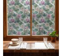 Vinilo Adhesivo Cristal Flores De Loto Rosa Verde Vinilos Adhesivos para Cristales Aislamiento Térmico Film para Ventanas Protección UV Vinilo Ventana Sin Residuos de Pegamento 43x200 CM