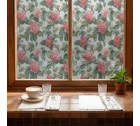 Vinilo Adhesivo Cristal Flores Rojas Verdes Vinilos Adhesivos para Cristales Aislamiento Térmico Film para Ventanas Protección UV Vinilo Ventana Sin Residuos de Pegamento 43x200 CM