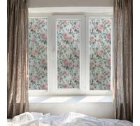 Vinilo Adhesivo Cristal Rosa Verde Floral Vinilos Adhesivos para Cristales Aislamiento Térmico Film para Ventanas Protección UV Vinilo Ventana Sin Residuos de Pegamento 43x100 CM