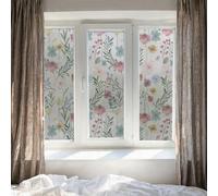 Vinilo Adhesivo Cristal Rosa Verde Floral Vinilos Adhesivos para Cristales Aislamiento Térmico Film para Ventanas Protección UV Vinilo Ventana Sin Residuos de Pegamento 43x200 CM