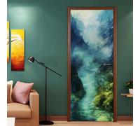Vinilo Adhesivo Muebles Paisaje Verde Papel Adesivos Decorativos Muebles PVC Vinilos para Puertas Impermeable Autoadhesivo Extraíble Hogar Deco Pegatinas para Puertas 2x44x200cm