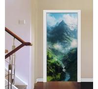 Vinilo Adhesivo Muebles Verde Montaña Azul Papel Adesivos Decorativos Muebles PVC Vinilos para Puertas Impermeable Autoadhesivo Extraíble Hogar Deco Pegatinas para Puertas 2x45x200cm