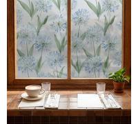 Vinilo para Ventanas Flores Azules Verdes Vinilo Cristal Anti Calor Protege del Sol, Fácil de Instalar Vinilos Adhesivos para Cristales para Puertas Cristal Bano Cocina 43x200 cm