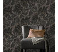 Vinilo Pintado Texturizado Resistente Bliss Floral Negro/Oro Erismann 10402-15