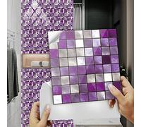 Vinilos de Pared Decorativos Mosaico Gris Violeta Vinilo Pared Azulejos Adhesivos Cocina Impermeables Vinilos para Baños Azulejos Adhesivos Vinilos Decorativos 10 Piezas(30x30cm)