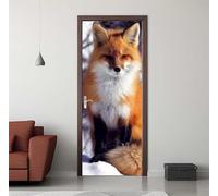 Vinilos Puertas Animales Zorro 3D Autoadhesivo Impermeable Pegatinas Decorativas de Puerta 95X215cm, Pegatina de Puertas Pared Murales Etiqueta de Puerta para Cocina Sala de Baño Decoración -DS3690