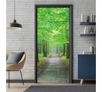 Vinilos Puertas Bosque Verde 3D Autoadhesivo Impermeable Pegatinas Decorativas de Puerta 86x200cm, Pegatina de Puertas Pared Murales Etiqueta de Puerta para Cocina Sala de Baño Decoración -DS3641
