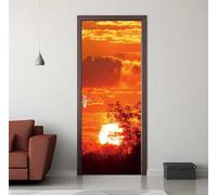 Vinilos Puertas Naranja Nubes 3D Autoadhesivo Impermeable Pegatinas Decorativas de Puerta 95X215cm, Pegatina de Puertas Pared Murales Etiqueta de Puerta para Cocina Sala de Baño Decoración -DS3606