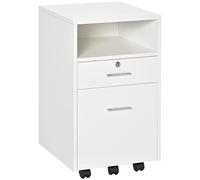 Vinsetto Archivador de oficina con 2 cajones, 5 ruedas y estante abierto, cajonera de oficina con cerradura y 2 llaves para carta/formato A4, armario vertical para estudio, 39 x 40 x 65 cm, blanco