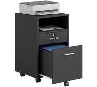 Vinsetto Archivador de Oficina con 2 Cajones, 5 Ruedas y Estante Abierto, Cajonera de Oficina con Cerradura y 2 Llaves para Tamaño Carta/Legal/A4, Armario Vertical de, 39x40x65 cm, Negro