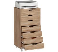 Vinsetto archivador Vertical de 7 cajones con Ruedas, Mueble de Oficina con Soporte para Impresora, Acabado Roble