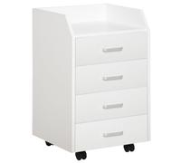 Vinsetto Cajonera de Oficina Mueble Auxiliar para Archivos con 4 Cajones de Almacenaje 4 Ruedas y 2 Frenos 40x36x65 cm Blanco Aosom España