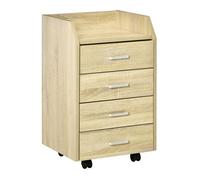 Vinsetto Cajonera de Escritorio con Ruedas, Cajonera de Oficina con 4 Cajones, Archivador Móvil para Estudio, Salón, para Debajo del Escritorio, 40x36x65 cm, Natural