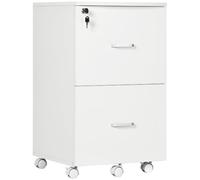 Vinsetto Cajonera de Oficina Mueble Auxiliar para Archivos con 2 Cajones Cerradura de 2 Llaves 5 Ruedas para Tamaño Carta A4 para Estudio Despacho Dormitorio 43x45x72 cm Blanco