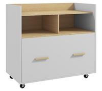 Vinsetto cajonera de oficina armario archivador móvil cajonera escritorio con ruedas cajón barras colgantes para tamaño a4 y 2 compartimientos para estudio salón 76x40x75,5 cm roble y blanco 76 cm