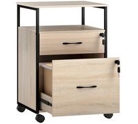 Vinsetto Cajonera de Oficina Cajonera para Escritorio con 2 Cajones y Ruedas para Tamaño Carta A4 44x40x66,5 cm Tono Madera
