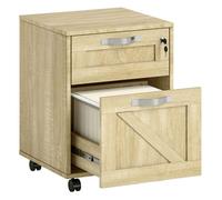 Vinsetto Cajonera de Oficina con 2 Cajones Cajonera con Ruedas Mueble Archivador Móvil con Cerradura y Carpetas Colgantes para Tamaño A4 41x42x56 cm Natural