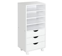 Vinsetto Mueble Auxiliar para Oficina Estudio Gran Espacio de Almacenaje con 3 Cajones 4 Estantes Abiertos 4 Ruedas 40x30x83 cm Blanco Aosom España