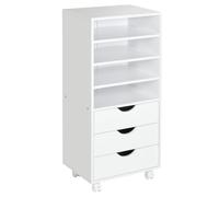 Vinsetto Cajonera de Oficina con 3 Cajones con Ruedas 38x40x86,8 cm Blanco | 4 Estantes Abiertos, Cajonera Escritorio, para Oficina y Estudio