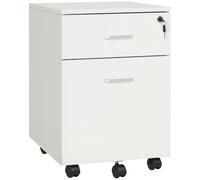 Vinsetto Cajonera de Oficina con Ruedas Mueble Archivador Cajonera Escritorio con 2 Cajones para Documentos en Tamaño A4 Cerradura y Llaves 40x49x58 cm Blanco