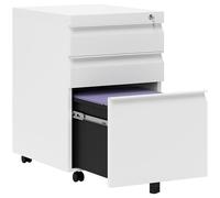 Vinsetto Cajonera de Oficina Mueble Archivador de Acero con 4 Ruedas 3 Cajones Cerradura y 2 Llaves para Tamaño A4 Carta para Estudio Salón 39x48x60 cm Blanco