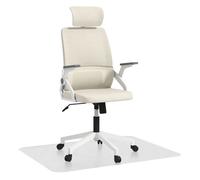 Vinsetto conjunto de oficina incluye 1 silla de oficina de malla con función de basculante altura ajustable reposacabezas regulable beige y 1 alfombra protectora 90x120 cm 58 cm