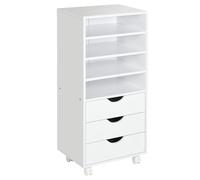 Vinsetto Mueble Auxiliar para Oficina Estudio Gran Espacio de Almacenaje con 3 Cajones 4 Estantes Abiertos 4 Ruedas 40x30x83 cm Blanco Aosom España