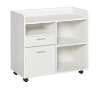 Vinsetto Mueble de Impresora 2 Cajones para Archivos 80x40x72 cm Roble | Carro Multifuncional de Oficina, 3 Compartimentos, Estante Ajustable, Ruedas con 2 Frenos