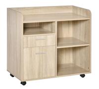 Vinsetto Mueble de Impresora Carro Multifuncional de Oficina con 3 Compartimentos 2 Cajones para Archivos Estante Ajustable Ruedas con 2 Frenos 80x40x72 cm Roble