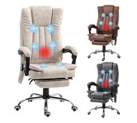 Vinsetto Silla de Masaje con 6 Puntos de Masaje Silla de Oficina Giratoria Silla de Escritorio Reclinable con Altura Ajustable Función de Calefacción Reposapiés Retráctil y Control Remoto Crema