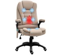 Vinsetto silla de oficina con masaje vibratorio de 6 puntos tapizado en lino silla de escritorio giratoria con función basculante calefacción altura ajustable reclinable mando a distancia caqui 67 cm