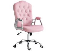 Vinsetto Silla de Oficina con Respaldo capitoné, giratoria, Ruedas, Rosa | Silla de ordenador de terciopelo, altura ajustable, función de inclinación