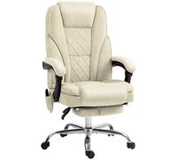 Vinsetto Silla de Oficina de Masaje y Calefacción Altura Ajustable Respaldo Reclinable Control Remoto Reposapiés Retráctil Beige