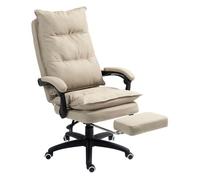 Vinsetto silla de oficina ejecutiva con masaje, silla de escritorio ergonómica con altura ajustable, respaldo reclinable, reposapiés, mando con cable, giratoria 360°, beige