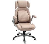 Vinsetto Silla de Oficina Ergonómica con Reposabrazos y Reposacabezas Abatibles, Silla de Escritorio Giratoria con Apoyo Lumbar, Altura Ajustable y Función de Balanceo Textil para Estudio, Marrón