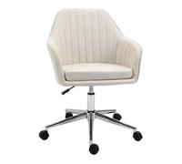 Vinsetto silla de oficina silla de escritorio giratoria tapizado en lino con altura ajustable y reposabrazos para estudio dormitorio tocador carga 120 kg beige