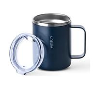 VINSUN Taza Térmica con Asa 350ml - Acero Inoxidable, Doble Pared, sin BPA | Tapa Transparente con Apertura para Beber - Termo Café para Viajes, Camping, Escuela, Oficina