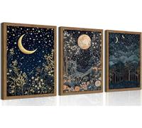 Vintage Botanical Wall Art Nature Moon Night Sky Floral Canvas Prints William Morris Farmhouse Decor for Living Room(70x100cm x 3/Inner frame)