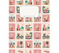 Vintage-Inspired Beach Stamp Design Featuring Surfboards, Seashells, Ice Cream, Palm Trees, Flip-Flops & Coastal Adventures | 120 College Ruled Pages | Large 8.5" x 11" Lined Journal