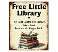 Vintage Little Library Book Share Sign 12x8 Inch