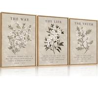 Vintage The Way The Truth The Life Canvas Wall Art,Boho Floral Christian Scripture Posters Prints for Living Room(20x 30cm x 3/Sin marco)