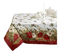 Violet Linen Mantel Decorativo de Navidad con diseño de Flor Europea, diseño de Flor de Pascua y Bayas de Acebo - 152,4 x 259,1 cm