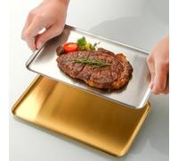Violiica Bandeja rectangular de acero inoxidable para asar (dorado) | Acero inoxidable de alta calidad, resiste altas temperaturas, resiste la deformación, uso a largo plazo