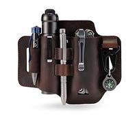 VIPERADE PJ35 EDC Funda de Cuero Funda Multiherramienta con 3 Bolsillos, Funda de Herramientas Funda para cinturón de Cuchillo Funda de Linterna para multiherramientas-Marrón