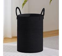 VIPOSCO Cesta grande para ropa sucia, cesta de almacenamiento de cuerda tejida alta para mantas, juguetes, ropa sucia en sala de estar, baño, dormitorio, 58 L, color negro