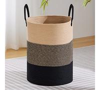 VIPOSCO Cesta grande para ropa sucia, cesta de almacenamiento de cuerda tejida alta para mantas, juguetes, ropa sucia en sala de estar, baño, dormitorio, 72 L, marrón y negro