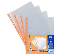Viquel 109731 - 06 - Juego de 25 fundas de plástico perforadas Incolores A4 con banda de refuerzo, color naranja fluorescente